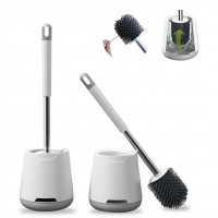 Hot Selling Bathroom Plastic Holder Soft Cleaning Silicon Toilet Brush Set Holder